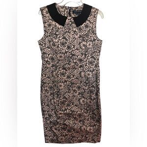 French Connection Black/Beige Floral Peter Pan Fast Shock Lace Fitted Dress